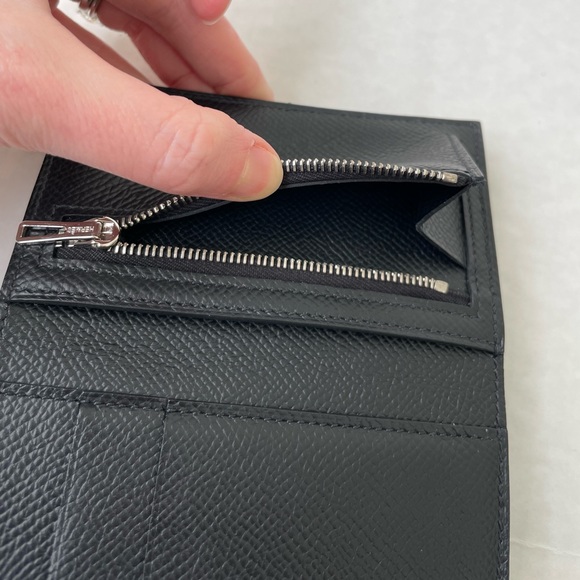Hermes Black Pebbled Leather Bearn Compact Tri-Fold Wallet Palladium Hardware - Picture 14 of 16